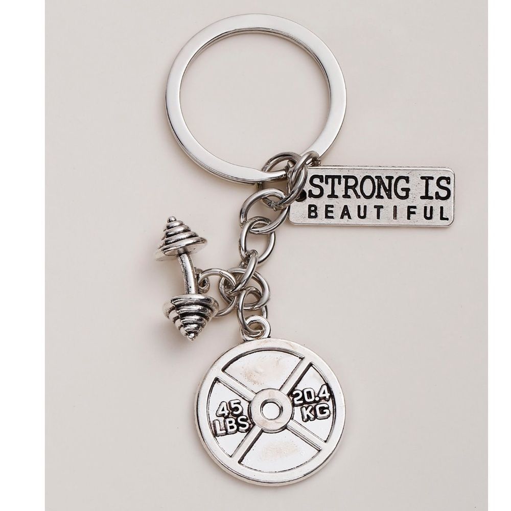 New Strong Is Beautiful Weights Dumb Bell Gym Keychain Stocking Stuffer